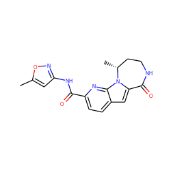 Cc1cc(NC(=O)c2ccc3cc4n(c3n2)[C@H](C)CCNC4=O)no1 ZINC000117699146