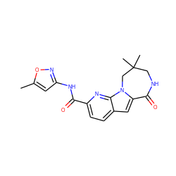 Cc1cc(NC(=O)c2ccc3cc4n(c3n2)CC(C)(C)CNC4=O)no1 ZINC000147082259