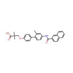 Cc1cc(NC(=O)c2ccc3ccccc3c2)ccc1-c1ccc(OCC(C)(C)C(=O)O)cc1 ZINC000073220030