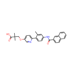 Cc1cc(NC(=O)c2ccc3ccccc3c2)ccc1-c1ccc(OCC(C)(C)C(=O)O)cn1 ZINC000073218967