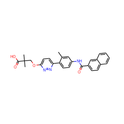 Cc1cc(NC(=O)c2ccc3ccccc3c2)ccc1-c1ccc(OCC(C)(C)C(=O)O)nn1 ZINC000073222757