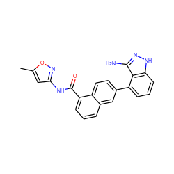 Cc1cc(NC(=O)c2cccc3cc(-c4cccc5[nH]nc(N)c45)ccc23)no1 ZINC000169350191