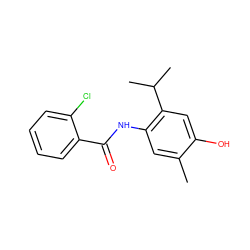 Cc1cc(NC(=O)c2ccccc2Cl)c(C(C)C)cc1O ZINC000000092370