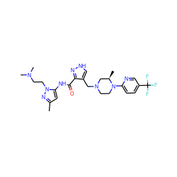 Cc1cc(NC(=O)c2n[nH]cc2CN2CCN(c3ccc(C(F)(F)F)cn3)[C@H](C)C2)n(CCN(C)C)n1 ZINC000115174078