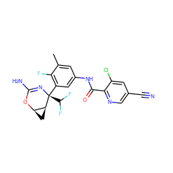 Cc1cc(NC(=O)c2ncc(C#N)cc2Cl)cc([C@@]2(C(F)F)N=C(N)O[C@@H]3C[C@@H]32)c1F ZINC000213840735