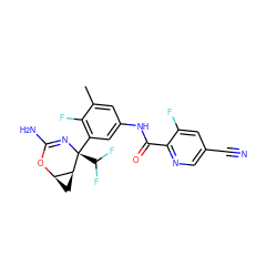 Cc1cc(NC(=O)c2ncc(C#N)cc2F)cc([C@@]2(C(F)F)N=C(N)O[C@@H]3C[C@@H]32)c1F ZINC000226069302