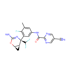 Cc1cc(NC(=O)c2ncc(C#N)cn2)cc([C@@]2(C(F)F)N=C(N)O[C@@H]3C[C@@H]32)c1F ZINC000226069745