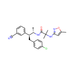 Cc1cc(NC(C)(C)C(=O)N[C@@H](C)[C@@H](Cc2ccc(Cl)cc2)c2cccc(C#N)c2)no1 ZINC000045284654