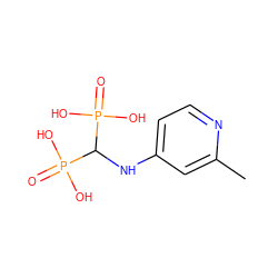 Cc1cc(NC(P(=O)(O)O)P(=O)(O)O)ccn1 ZINC000040753717