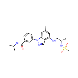 Cc1cc(NC[C@H](C)NS(C)(=O)=O)c2cnn(-c3cccc(C(=O)NC(C)C)c3)c2c1 ZINC000066101503