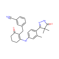 Cc1cc(NC2=C(Cc3cccc(C#N)c3)C(=O)CCC2)ccc1C1=NNC(=O)C1(C)C ZINC000013587316