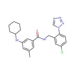 Cc1cc(NC2CCCCC2)cc(C(=O)NCc2cc(Cl)ccc2-n2cnnn2)c1 ZINC000066066143