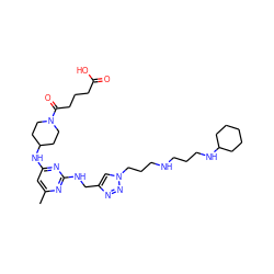 Cc1cc(NC2CCN(C(=O)CCCC(=O)O)CC2)nc(NCc2cn(CCCNCCCNC3CCCCC3)nn2)n1 ZINC001772631800