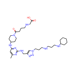 Cc1cc(NC2CCN(C(=O)CCCNCC(=O)O)CC2)nc(NCc2cn(CCCNCCCNC3CCCCC3)nn2)n1 ZINC001772640693