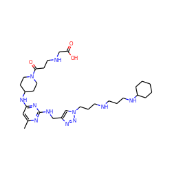 Cc1cc(NC2CCN(C(=O)CCNCC(=O)O)CC2)nc(NCc2cn(CCCNCCCNC3CCCCC3)nn2)n1 ZINC001772652606