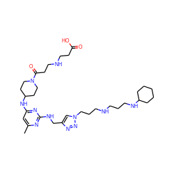 Cc1cc(NC2CCN(C(=O)CCNCCC(=O)O)CC2)nc(NCc2cn(CCCNCCCNC3CCCCC3)nn2)n1 ZINC001772576560