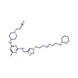 Cc1cc(NC2CCN(CCC#N)CC2)nc(NCc2cn(CCCNCCCNC3CCCCC3)nn2)n1 ZINC001772617408