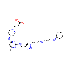 Cc1cc(NC2CCN(CCC(=O)O)CC2)nc(NCc2cn(CCCNCCCNC3CCCCC3)nn2)n1 ZINC001772645950