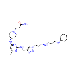 Cc1cc(NC2CCN(CCC(N)=O)CC2)nc(NCc2cn(CCCNCCCNC3CCCCC3)nn2)n1 ZINC001772593845