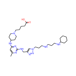 Cc1cc(NC2CCN(CCCCC(=O)O)CC2)nc(NCc2cn(CCCNCCCNC3CCCCC3)nn2)n1 ZINC001772643007