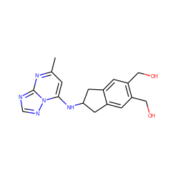 Cc1cc(NC2Cc3cc(CO)c(CO)cc3C2)n2ncnc2n1 ZINC000206147011