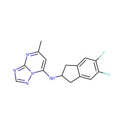 Cc1cc(NC2Cc3cc(F)c(F)cc3C2)n2ncnc2n1 ZINC000199133365