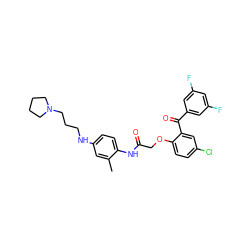 Cc1cc(NCCCN2CCCC2)ccc1NC(=O)COc1ccc(Cl)cc1C(=O)c1cc(F)cc(F)c1 ZINC000028567113