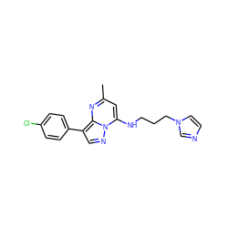 Cc1cc(NCCCn2ccnc2)n2ncc(-c3ccc(Cl)cc3)c2n1 ZINC000008577966