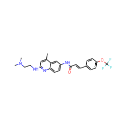 Cc1cc(NCCN(C)C)nc2ccc(NC(=O)/C=C/c3ccc(OC(F)(F)F)cc3)cc12 ZINC000013671976