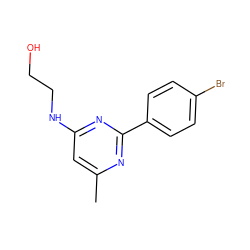 Cc1cc(NCCO)nc(-c2ccc(Br)cc2)n1 ZINC000002493738