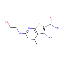 Cc1cc(NCCO)nc2sc(C(N)=O)c(N)c12 ZINC000038600950