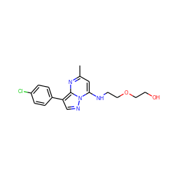 Cc1cc(NCCOCCO)n2ncc(-c3ccc(Cl)cc3)c2n1 ZINC000002436122