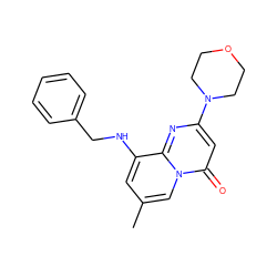 Cc1cc(NCc2ccccc2)c2nc(N3CCOCC3)cc(=O)n2c1 ZINC000038443073