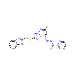 Cc1cc(NNC(=O)c2cnccn2)n2nc(SCc3nc4ccccc4[nH]3)nc2n1 ZINC001772643219