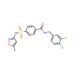 Cc1cc(NS(=O)(=O)c2ccc(C(=O)NCc3ccc(Cl)c(Cl)c3)cc2)no1 ZINC000103248929