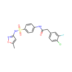 Cc1cc(NS(=O)(=O)c2ccc(NC(=O)Cc3ccc(Cl)c(F)c3)cc2)no1 ZINC000103250319