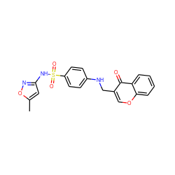 Cc1cc(NS(=O)(=O)c2ccc(NCc3coc4ccccc4c3=O)cc2)no1 ZINC000299864690