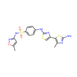 Cc1cc(NS(=O)(=O)c2ccc(Nc3nc(-c4sc(N)nc4C)cs3)cc2)no1 ZINC000001895811