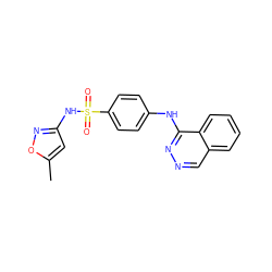 Cc1cc(NS(=O)(=O)c2ccc(Nc3nncc4ccccc34)cc2)no1 ZINC001772652120