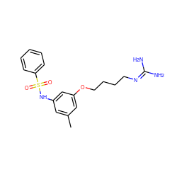 Cc1cc(NS(=O)(=O)c2ccccc2)cc(OCCCCN=C(N)N)c1 ZINC000029344474