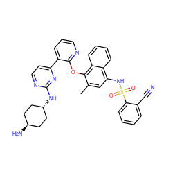 Cc1cc(NS(=O)(=O)c2ccccc2C#N)c2ccccc2c1Oc1ncccc1-c1ccnc(N[C@H]2CC[C@H](N)CC2)n1 ZINC000299821210