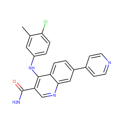 Cc1cc(Nc2c(C(N)=O)cnc3cc(-c4ccncc4)ccc23)ccc1Cl ZINC000028959809