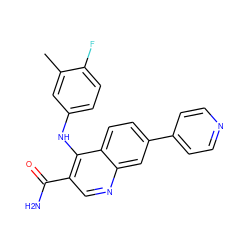 Cc1cc(Nc2c(C(N)=O)cnc3cc(-c4ccncc4)ccc23)ccc1F ZINC000028959801