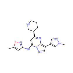 Cc1cc(Nc2cc([C@@H]3CCCNC3)nc3c(-c4cnn(C)c4)cnn23)no1 ZINC000066111704