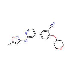 Cc1cc(Nc2cc(-c3ccc(OC4CCOCC4)c(C#N)c3)ccn2)no1 ZINC000146471905