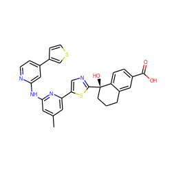 Cc1cc(Nc2cc(-c3ccsc3)ccn2)nc(-c2cnc([C@@]3(O)CCCc4cc(C(=O)O)ccc43)s2)c1 ZINC000142121802