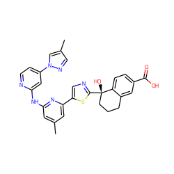 Cc1cc(Nc2cc(-n3cc(C)cn3)ccn2)nc(-c2cnc([C@@]3(O)CCCc4cc(C(=O)O)ccc43)s2)c1 ZINC000142204599