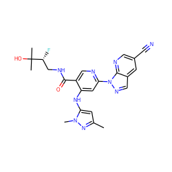 Cc1cc(Nc2cc(-n3ncc4cc(C#N)cnc43)ncc2C(=O)NC[C@@H](F)C(C)(C)O)n(C)n1 ZINC001772617380