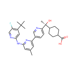 Cc1cc(Nc2cc(C(C)(C)C)c(F)cn2)nc(-c2ccc([C@@](C)(O)C3CCC(C(=O)O)CC3)nc2)c1 ZINC001772654425