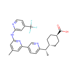 Cc1cc(Nc2cc(C(F)(F)F)ccn2)nc(-c2ccc([C@@H](C)[C@H]3CC[C@H](C(=O)O)CC3)nc2)c1 ZINC001772573305